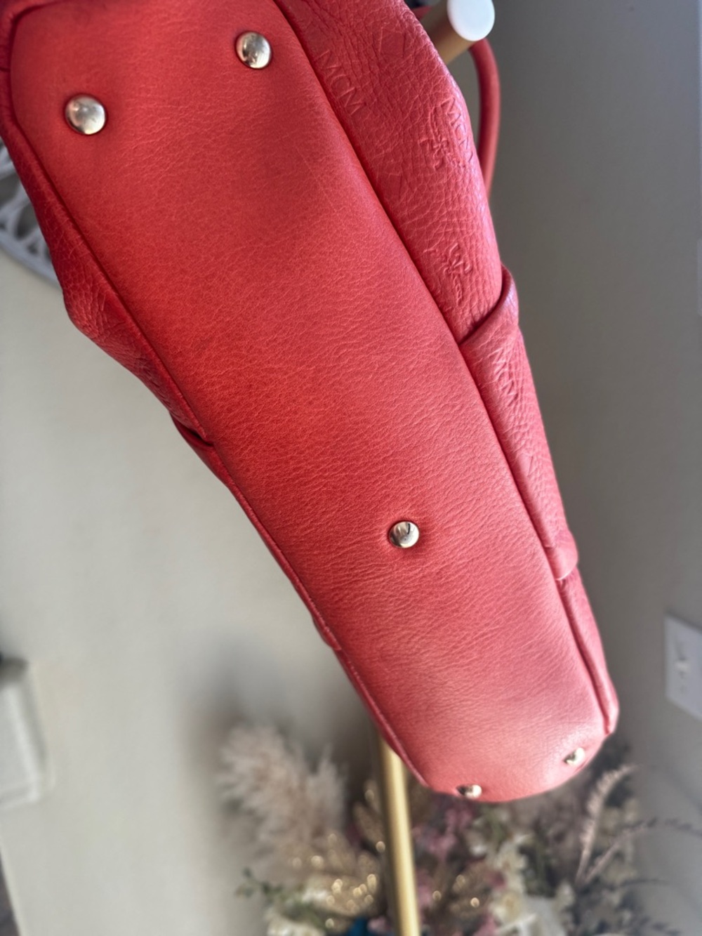 MCM orange Leather Shoulder Tote with Top Handles - Picture 6 of 14